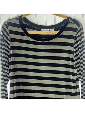 Chicos Travelers Striped Crew Long Sleeve Shirt Size Small or 8